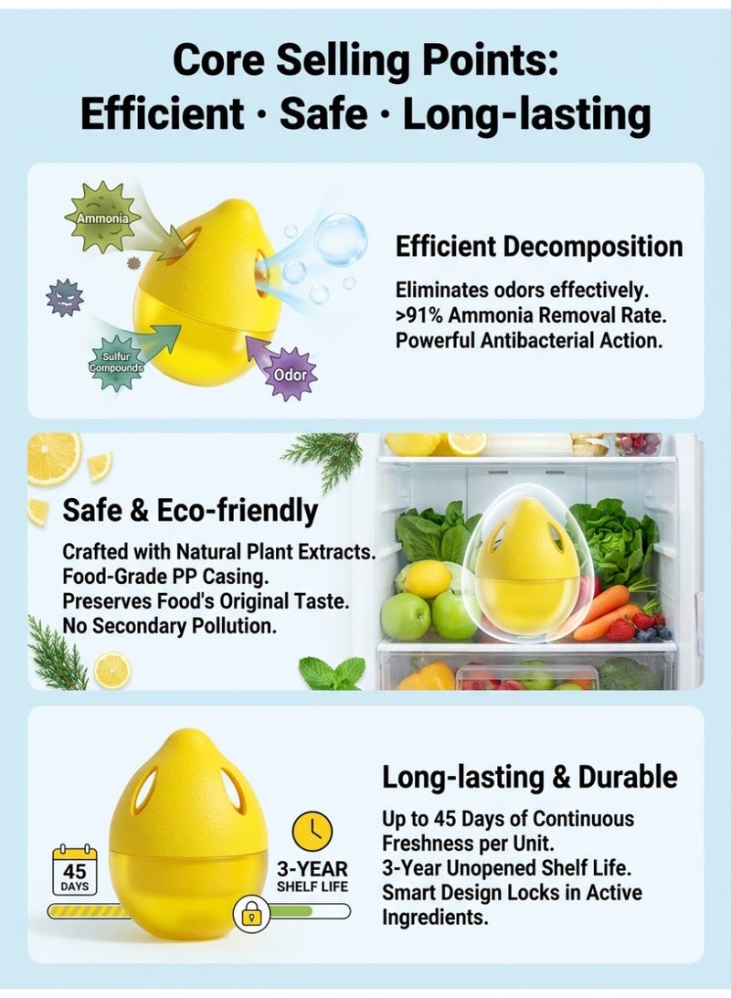 موقف حياة السيدة بيضة إزالة الروائح للثلاجة بشكل الليمون – عبوة 3 قطع | مزيل روائح طبيعي | يدوم 30–45 يومًا للقطعة | مناسب للثلاجة والفريزر - Image 5